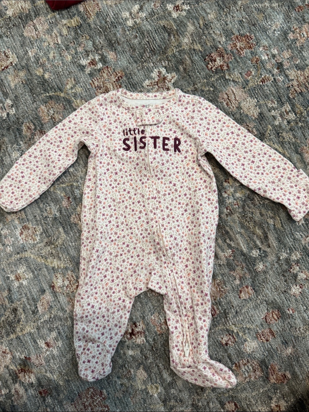 Carter's Pink Floral "Little Sister" Footed One-Piece